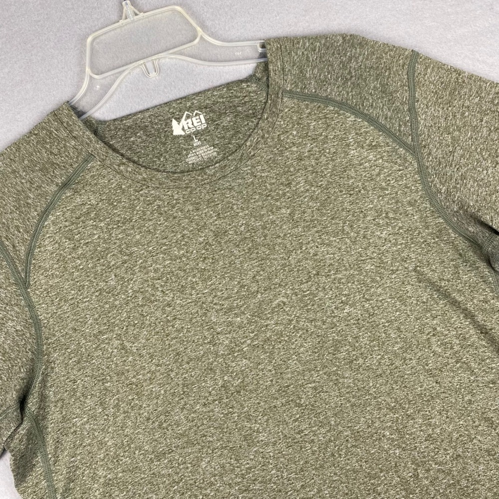 REI Co-op Mens Active Tee Shirt L Heathered Olive Green Polyester 104307